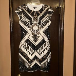 White Dress with Black/Gold Sequin Detail